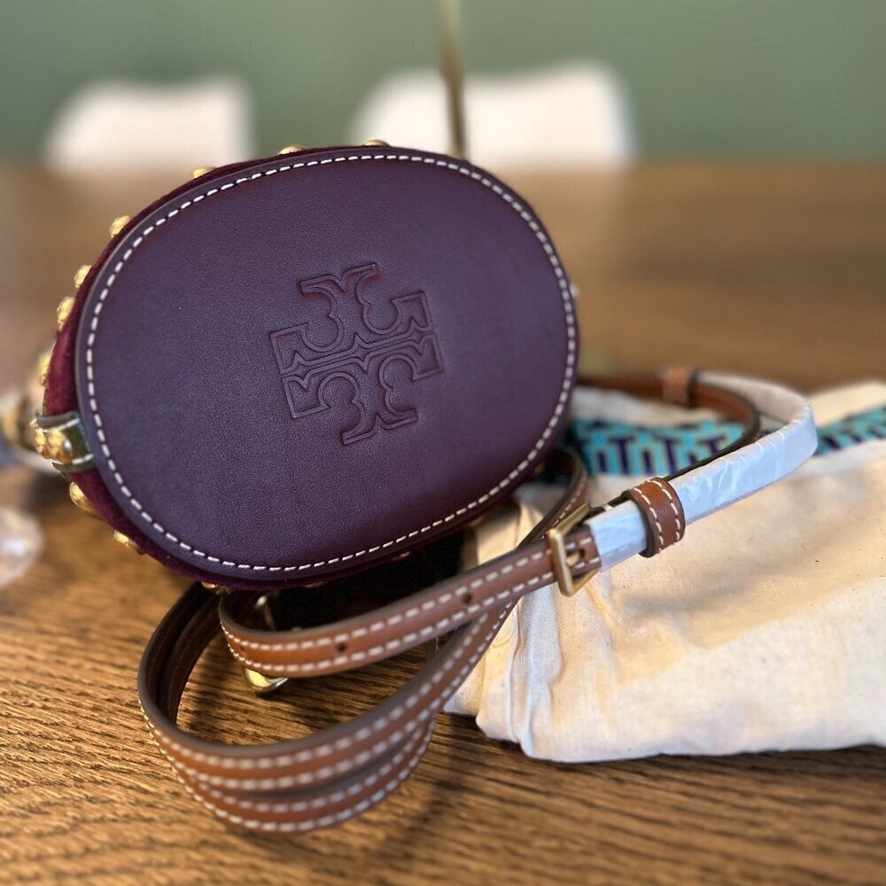 NWT! NEW Tory Burch T Monogram Jacquard Studded Mini Bucket Bag -multi leather - Picture 9 of 15